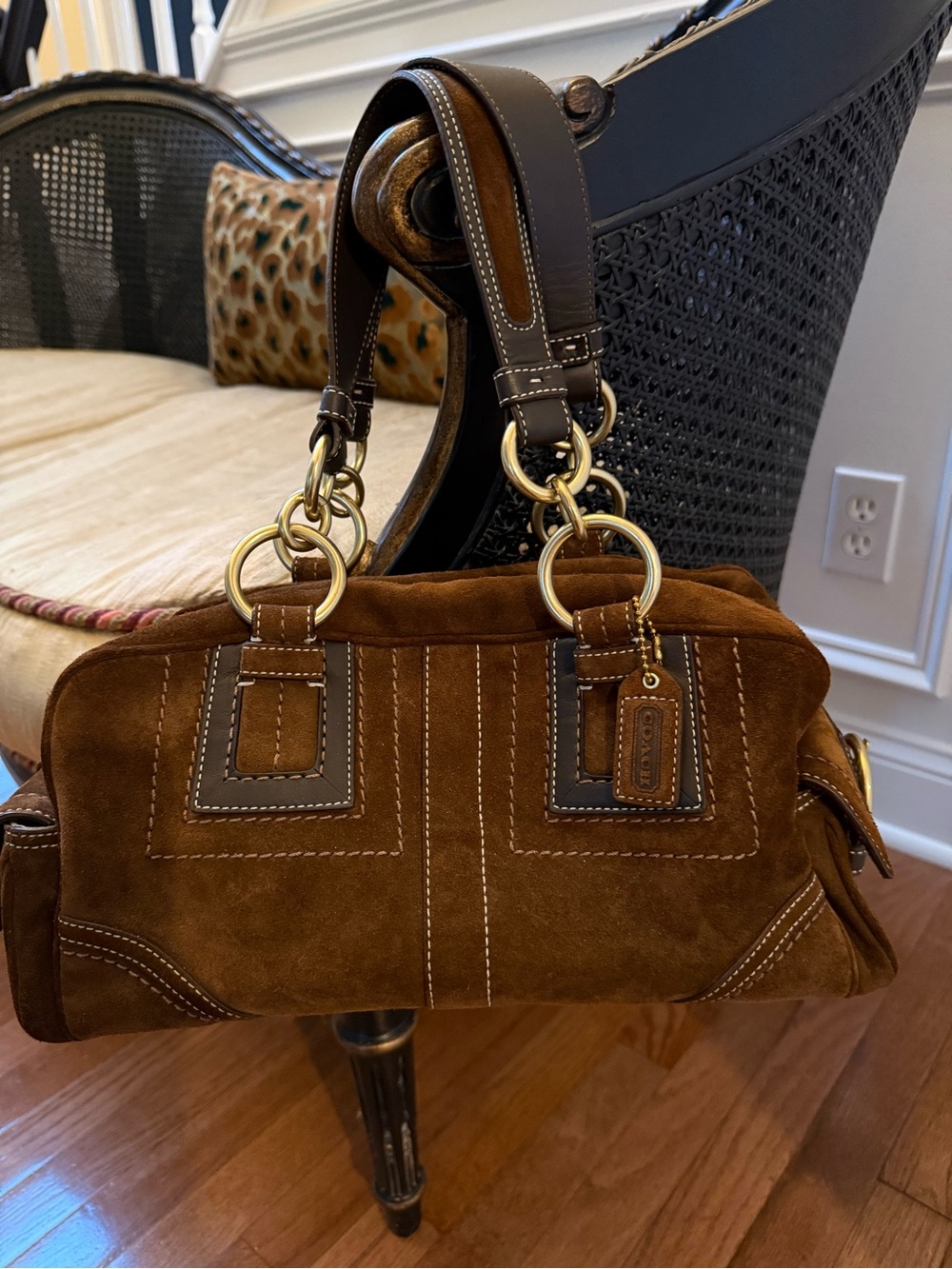 Vintage Coach Mia Soho Chocolate Brown Suede Buckle Satchel Y2K Bag F10061